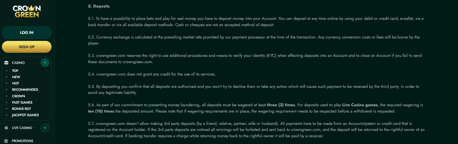 How to Deposit Money in Crown Green Casino?